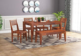 ONIJA  Wooden Solid Sheesham Wood Dining Table 6 Seater with Cushion | Dining Table Set with 4 Chairs & 1 Bench | Home Dining Room Furniture | Honey Finish